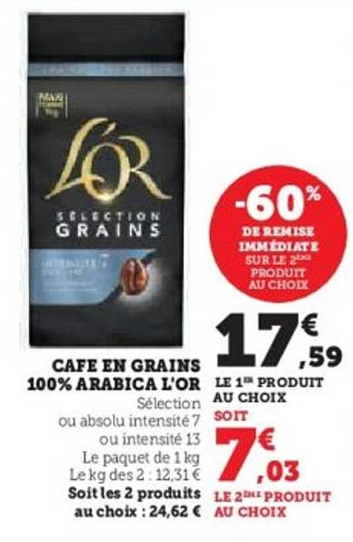CAFE EN GRAINS 100% ARABICA L’OR