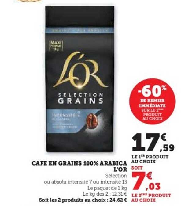 CAFE EN GRAINS 100% ARABICA L'OR