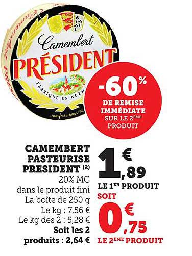 CAMEMBERT PASTEURISE PRESIDENT