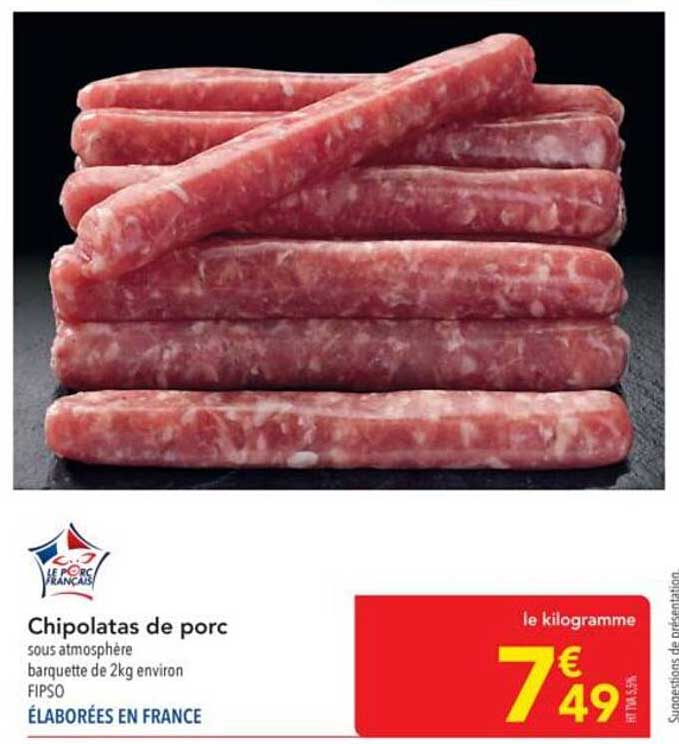 Chipolatas de porc sous atmosphère