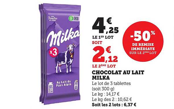CHOCOLAT AU LAIT MILKA