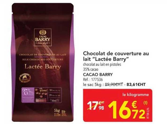 Chocolat de couverture au lait “Lactée Barry”