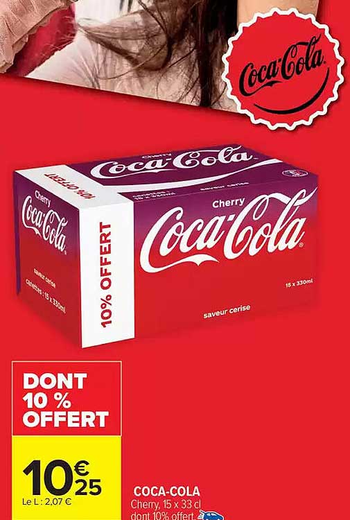 Coca-Cola Cherry, 15 x 33 cl, dont 10% offert