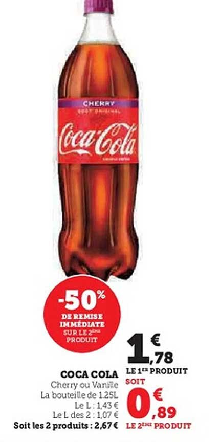 COCA COLA Cherry ou Vanille -50% de remise immédiate sur le 2ème produit