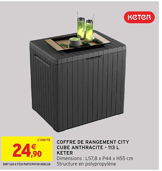 COFFRE DE RANGEMENT CITY CUBE ANTHRACITE - 113 L KETER
