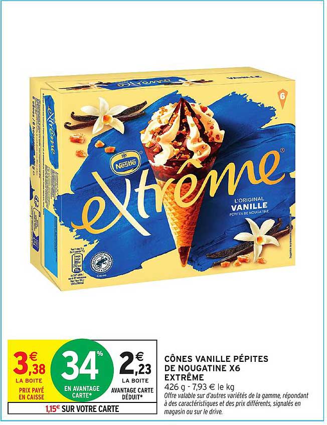 Cônes vanille pépites de nougatine X6 extrême