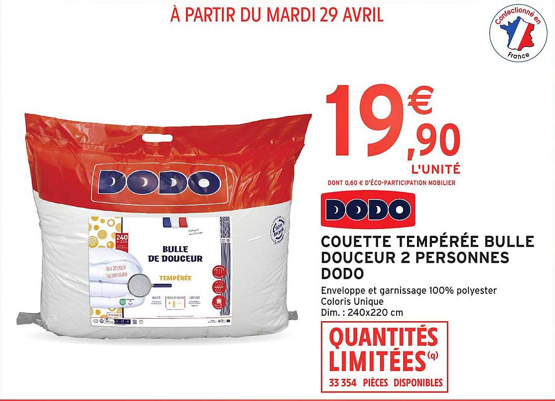 COUETTE TEMPÉRÉE BULLE DOUCEUR 2 PERSONNES DODO