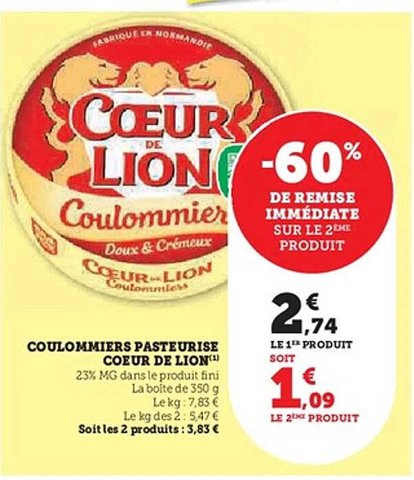 COULOMMIERS PASTEURISE COEUR DE LION