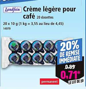Crème légère pour café 20 dosettes