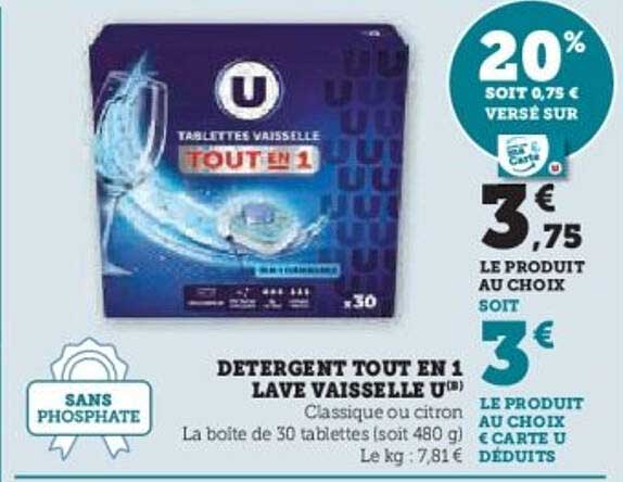 DETERGENT TOUT EN 1 LAVE VAISSELLE U