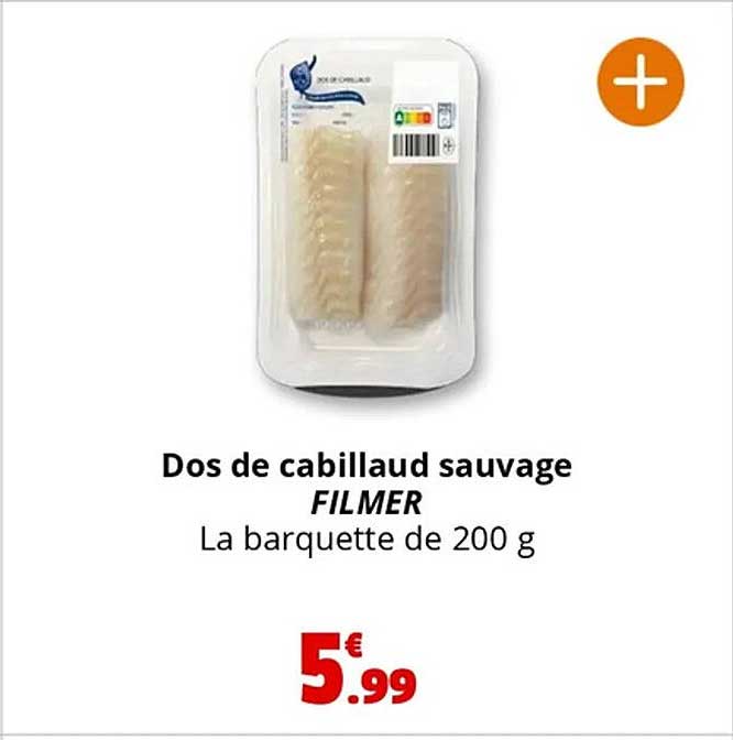 Dos de cabillaud sauvage FILMER La barquette de 200 g