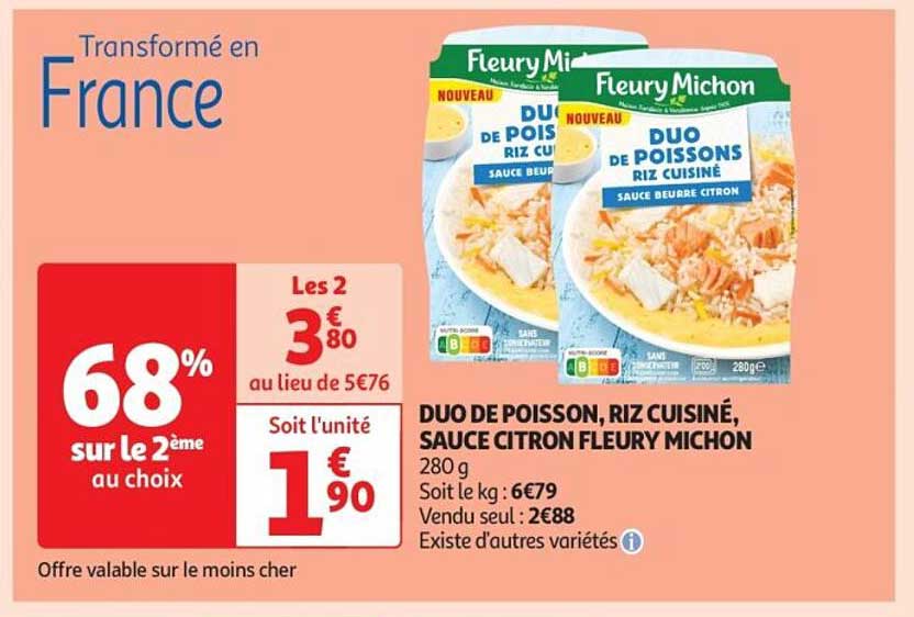 DUO DE POISSON, RIZ CUISINÉ, SAUCE CITRON FLEURY MICHON