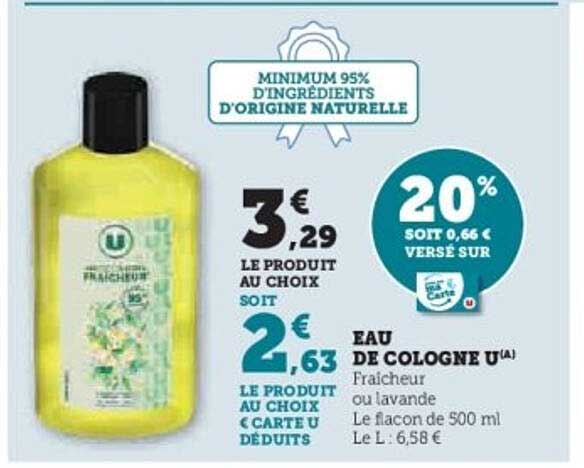 EAU DE COLOGNE U(A) Fraîcheur ou lavande