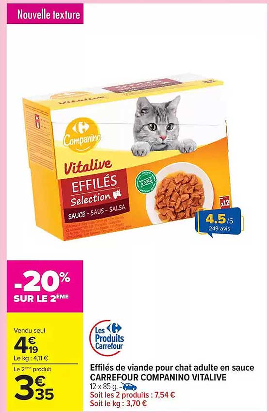 Effilés de viande pour chat adulte en sauce CARREFOUR COMPANINO VITALIVE