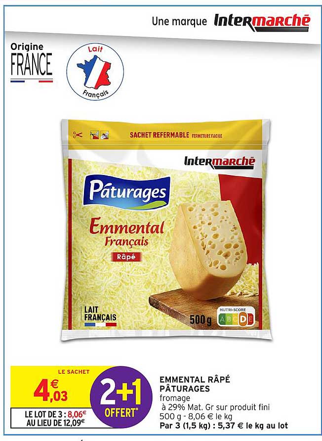 EMMENTAL RÂPÉ PÂTURAGES 2+1 OFFERT