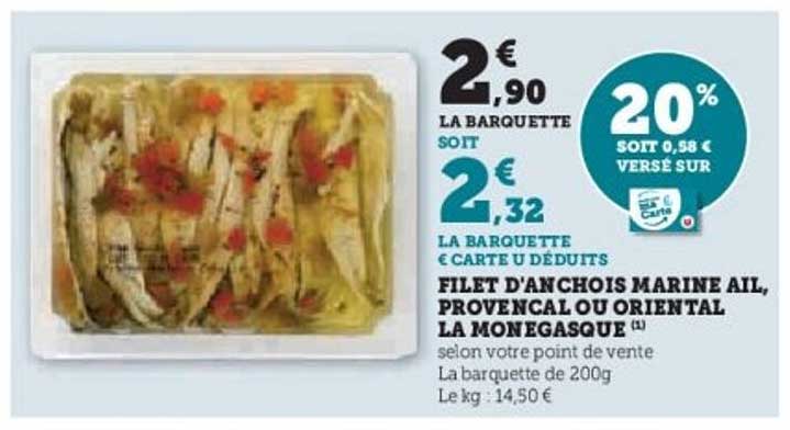 FILET D'ANCHOIS MARINE AIL, PROVENCAL OU ORIENTAL LA MONEGASQUE