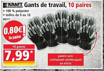 Gants de travail, 10 paires