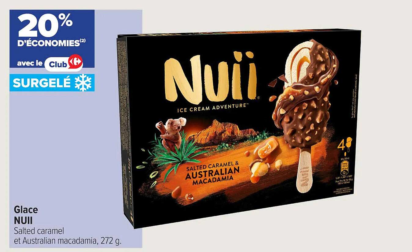 Glace NUII Salted caramel et Australian macadamia, 272 g