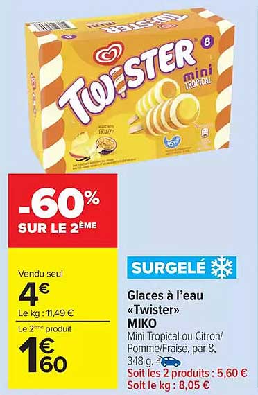Glaces à l’eau «Twister» MIKO