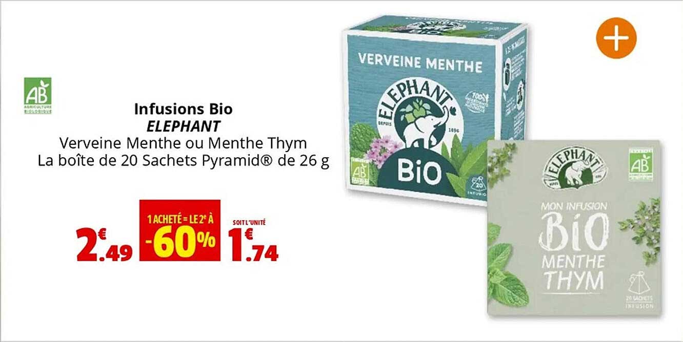 Infusions Bio ELEPHANT - Verveine Menthe ou Menthe Thym