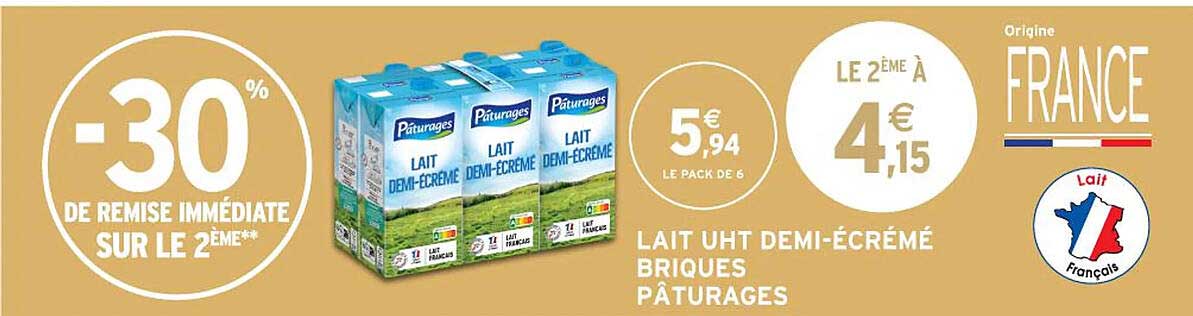 Lait UHT Demi-Écrémé Briques Pâturages