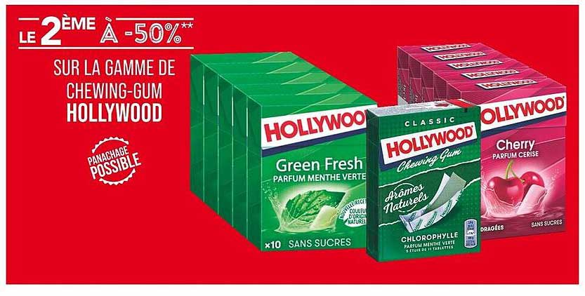 LE 2ÈME À -50%** SUR LA GAMME DE CHEWING-GUM HOLLYWOOD