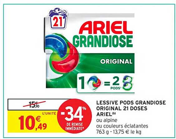 LESSIVE PODS GRANDIOSE ORIGINAL 21 DOSES ARIEL