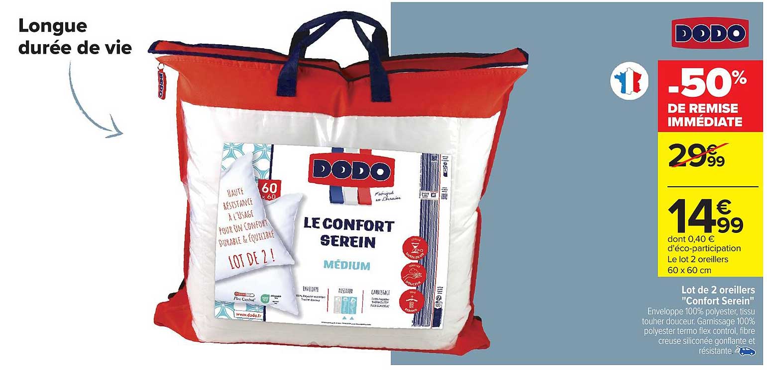 Lot de 2 oreillers "Confort Serein"