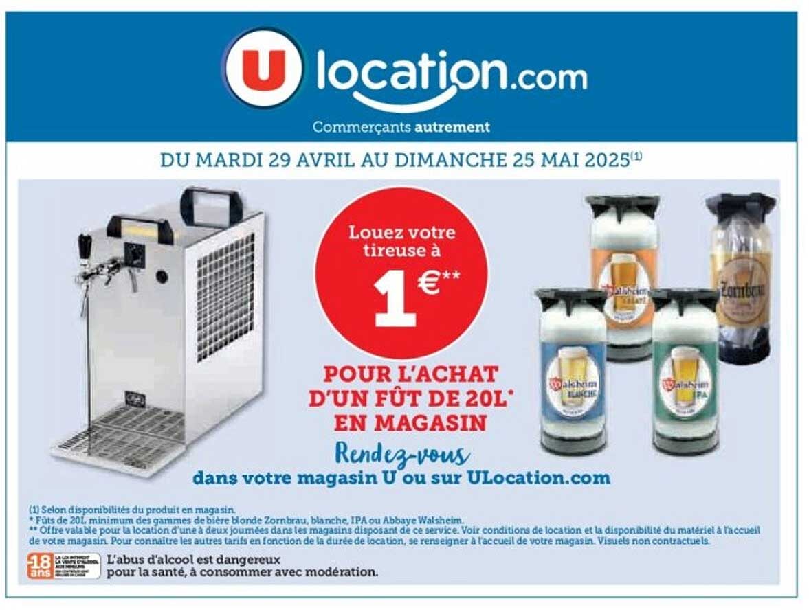 Louez votre tireuse à 1€ pour l'achat d'un fût de 20L en magasin