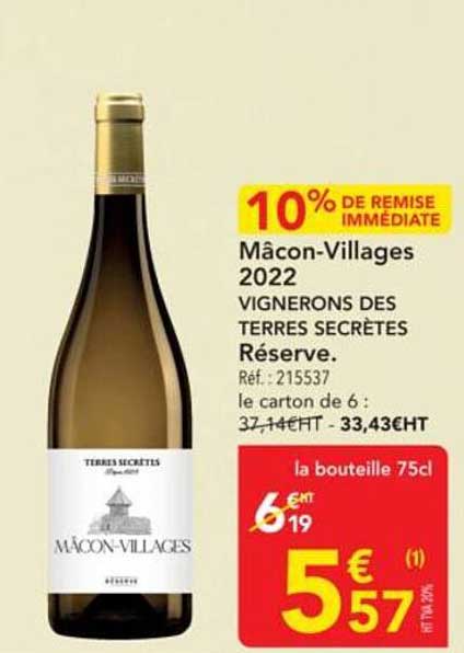 Mâcon-Villages 2022 VIGNERONS DES TERRES SECRÈTES Réserve.