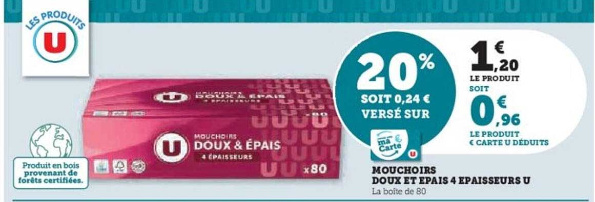 MOUCHOIRS DOUX ET ÉPAIS 4 ÉPAISSEURS U