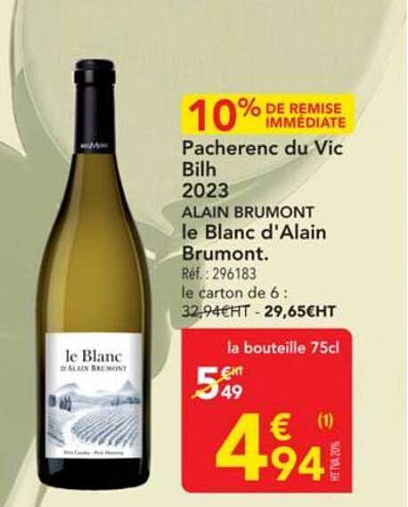 Pacherenc du Vic Bilh 2023 ALAIN BRUMONT le Blanc d'Alain Brumont.