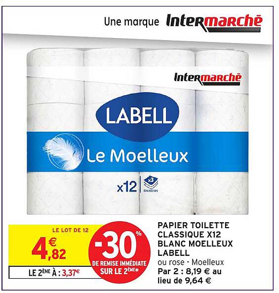 PAPIER TOILETTE CLASSIQUE X12 BLANC MOELLEUX LABELL