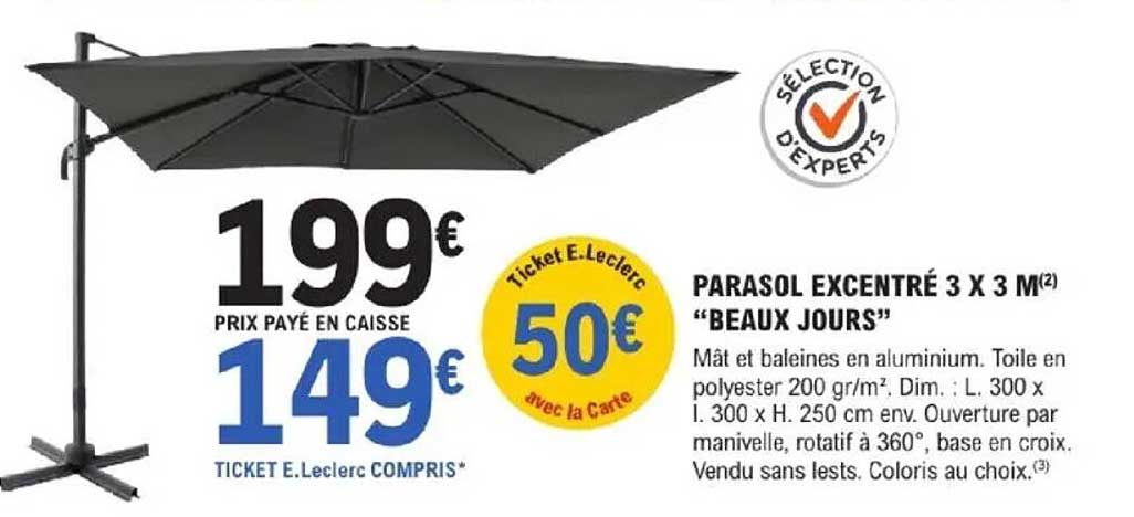 PARASOL EXCENTRÉ 3 X 3 M² "BEAUX JOURS"