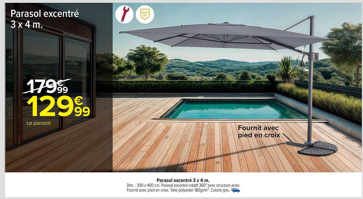 Parasol excentré 3 x 4 m.