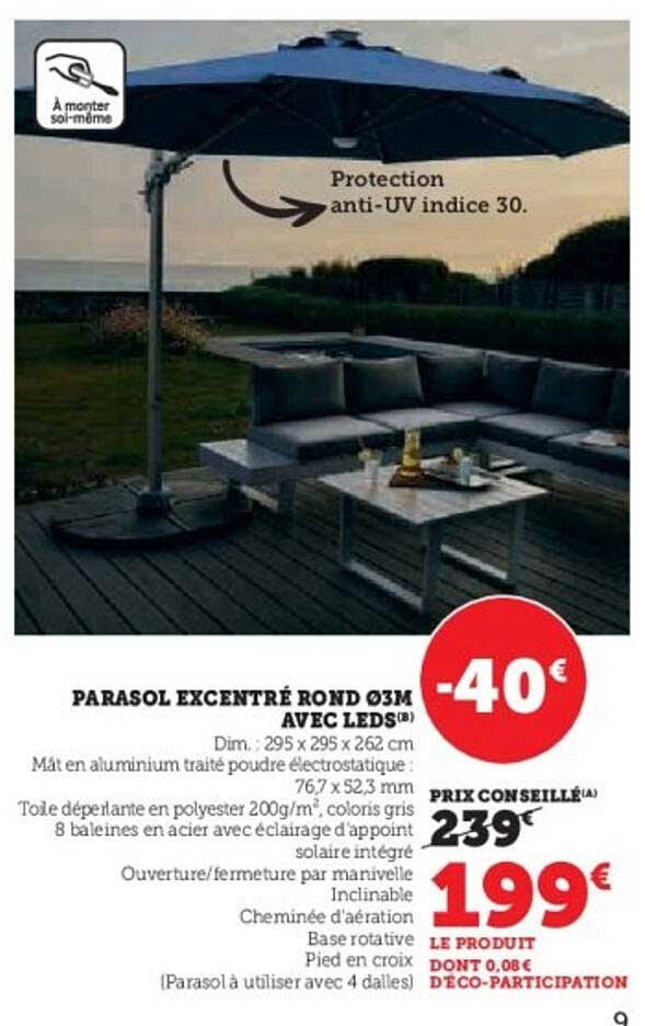 PARASOL EXCENTRÉ ROND Ø3M AVEC LEDS
