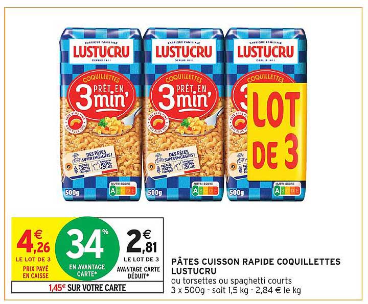 PÂTES CUISSON RAPIDE COQUILLETTES LUSTUCRU