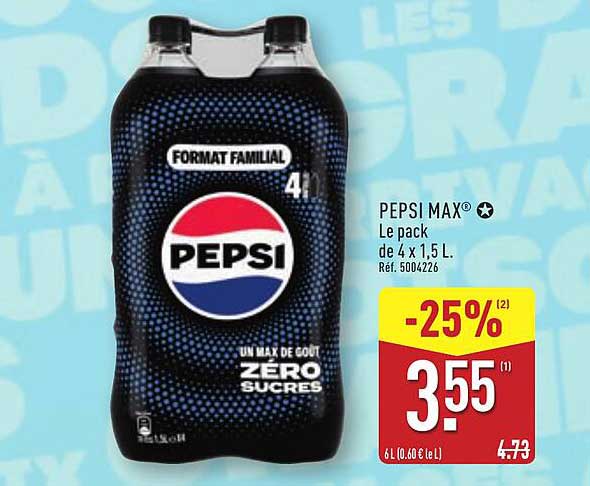 PEPSI MAX® Le pack de 4 x 1,5 L.