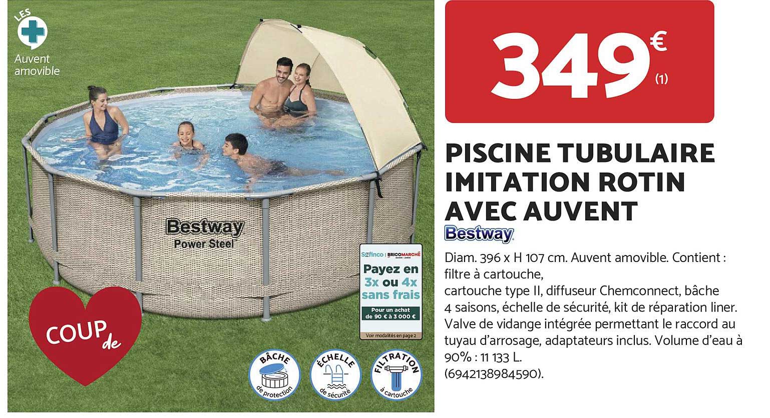 PISCINE TUBULAIRE IMITATION ROTIN AVEC AUVENT