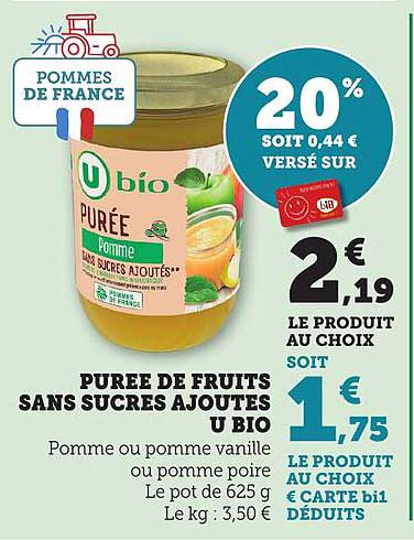 PURÉE DE FRUITS SANS SUCRES AJOUTÉS U BIO