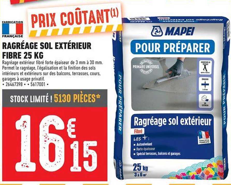 Ragréage sol extérieur fibre 25 kg