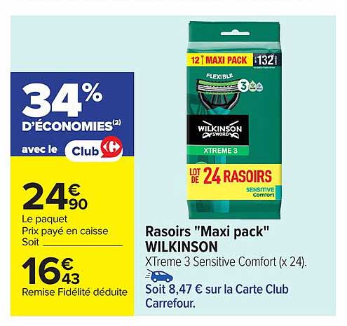 Rasoirs "Maxi pack" WILKINSON XTreem 3 Sensitive Comfort (x 24)