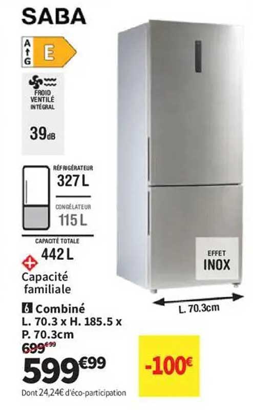 Réfrigérateur Combiné SABA - Effet Inox