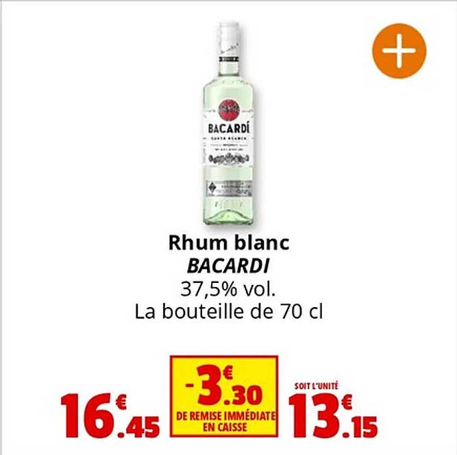 Rhum blanc BACARDI 37,5% vol. La bouteille de 70 cl