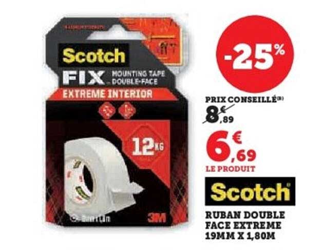 RUBAN DOUBLE FACE EXTREME 19MM X 1,80M