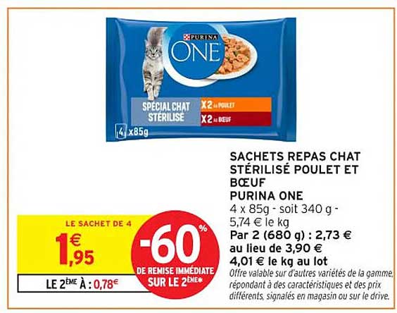 SACHETS REPAS CHAT STÉRILISÉ POULET ET BŒUF PURINA ONE