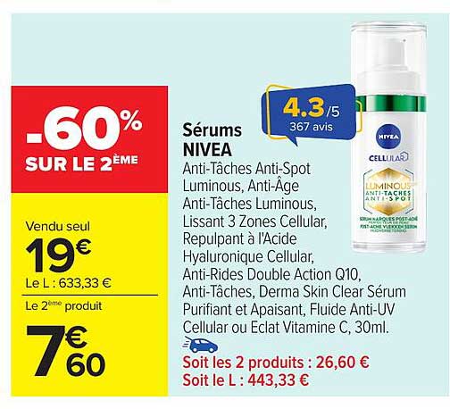 Serums NIVEA -60% SUR LE 2ÈME