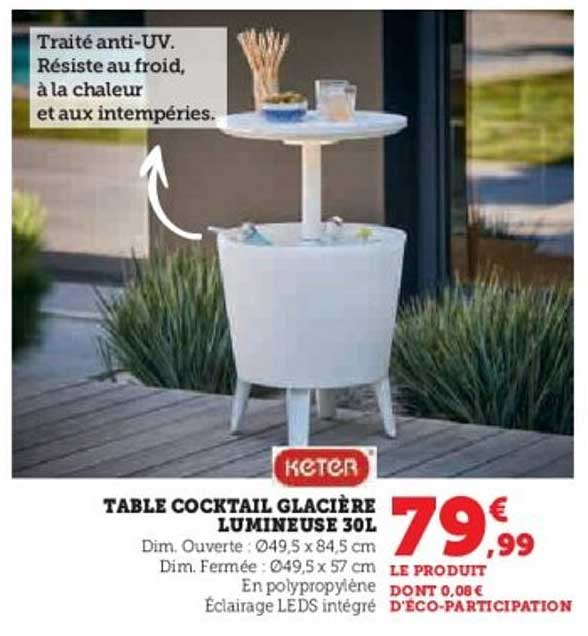 TABLE COCKTAIL GLACIÈRE LUMINEUSE 30L