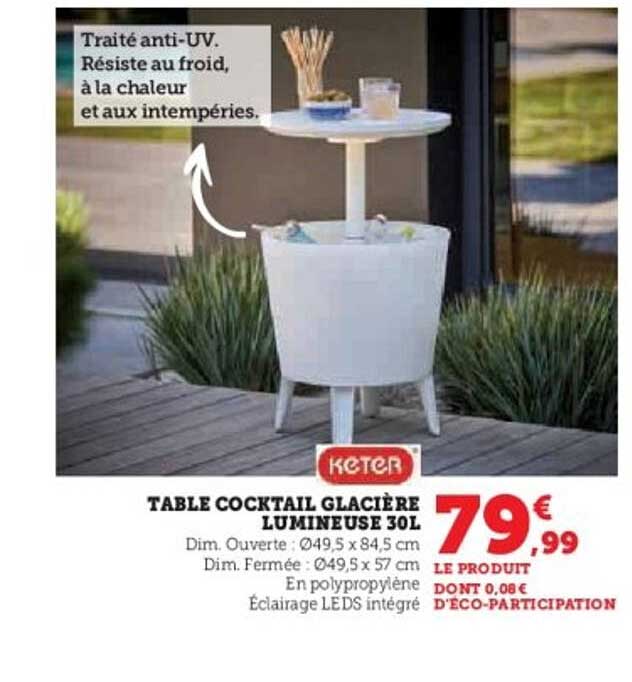 TABLE COCKTAIL GLACIÈRE LUMINEUSE 30L