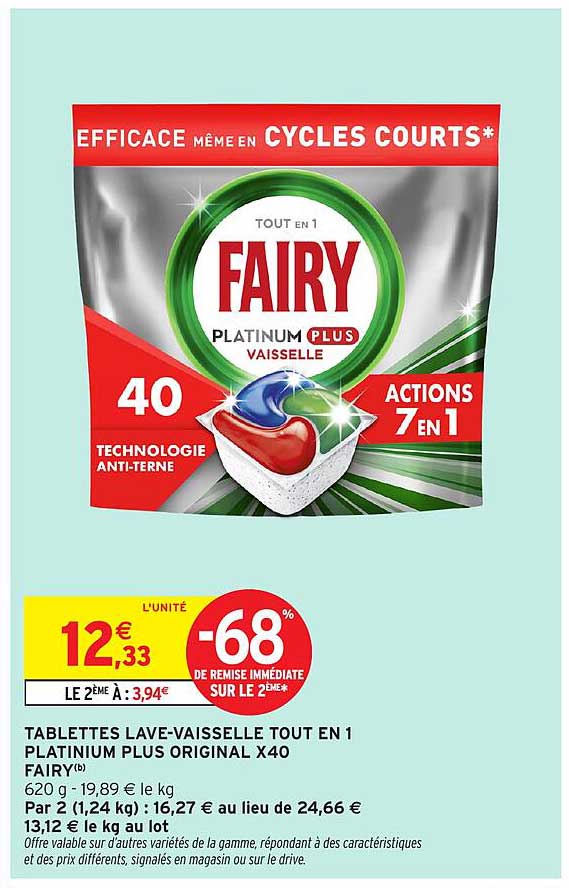 TABLETTES LAVE-VAISSELLE TOUT EN 1 PLATINUM PLUS ORIGINAL X40 FAIRY